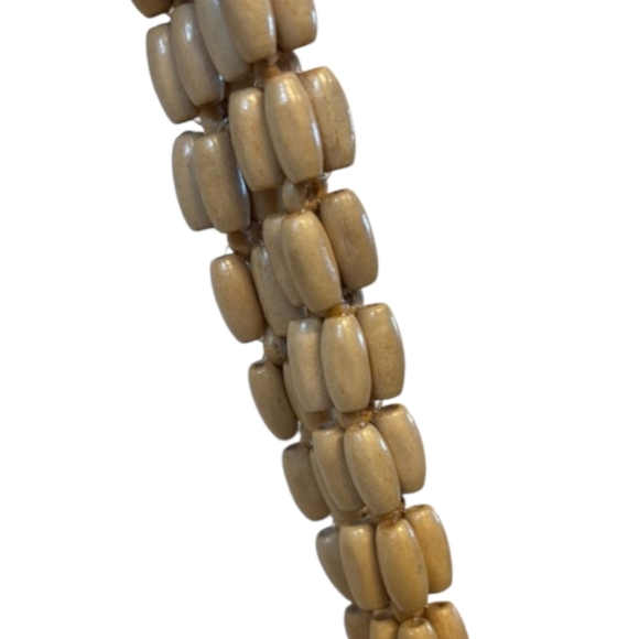 NWT Rachel Ashwell Wooden Beaded Crescent Bag Boho Bead Tote Natural - Picture 8 of 9